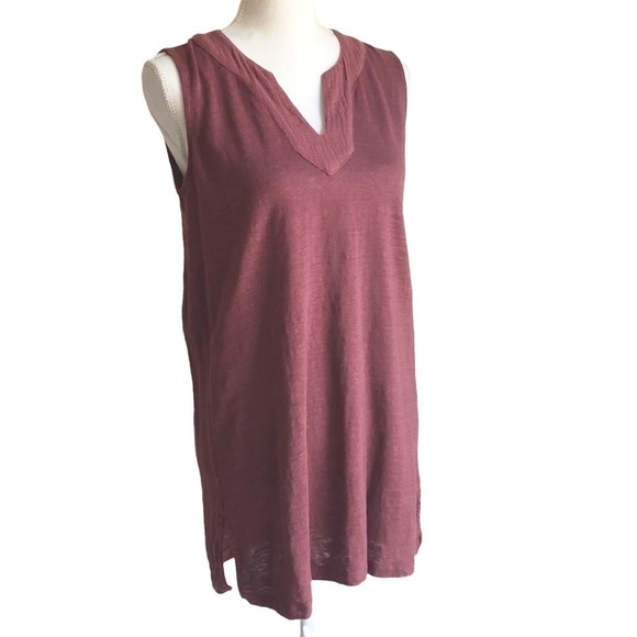 Tahari Linen V-neck Pullover Maroon Sleeveless Shift Dress Small - Picture 1 of 11